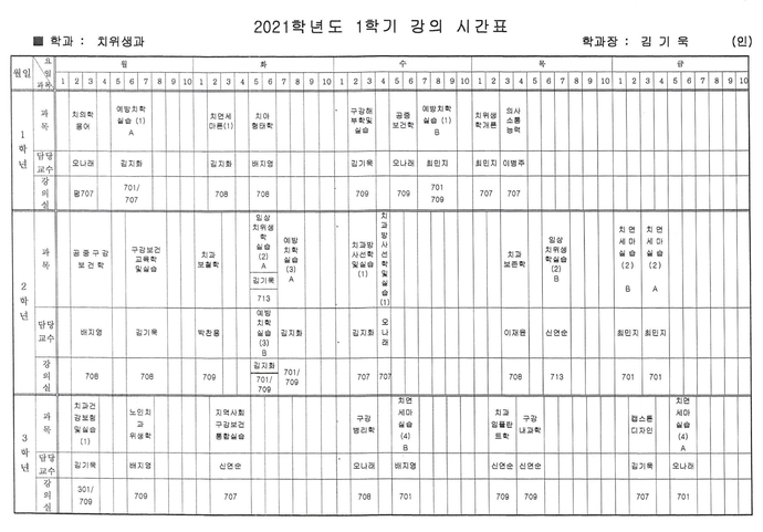 2021학년도 1학기 강의시간표